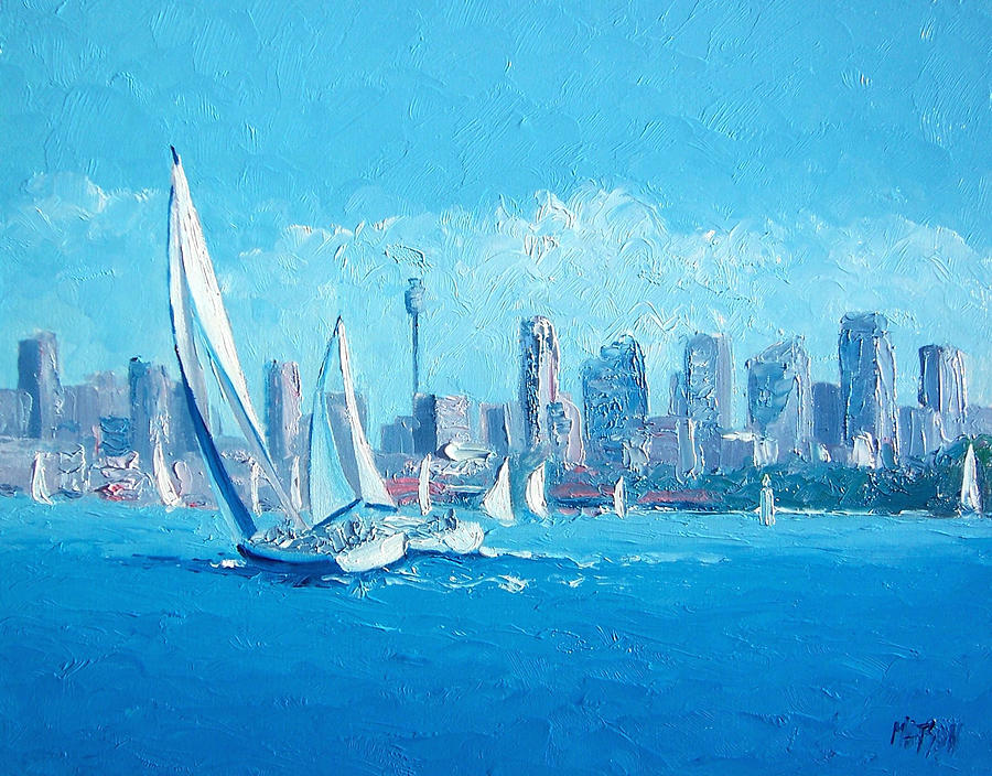 Sydney Skyline Painting - The Regatta Sydney Habour by Jan Matson by Jan Matson