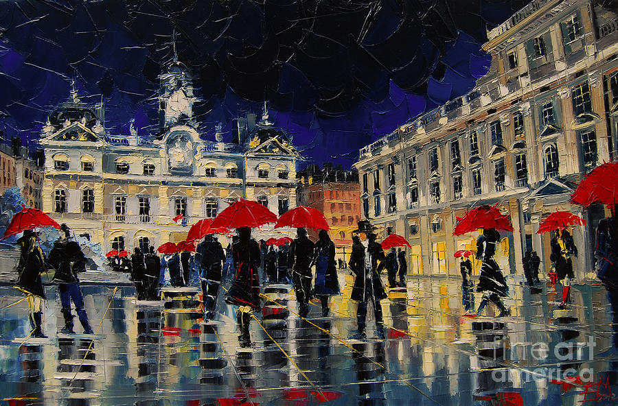 The Rendezvous Of Terreaux Square In Lyon Painting by Mona Edulesco