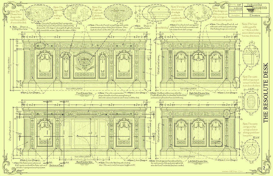 The Resolute Desk Blueprints - Soft Yellow Drawing by ...