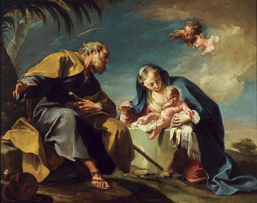 The Rest on the Flight into Egypt Painting by Giambattista Pittoni