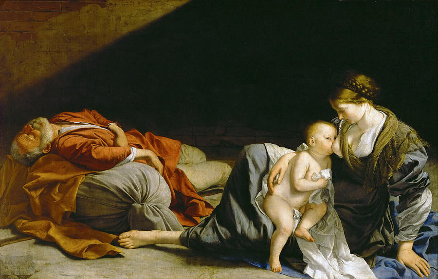 The Rest on The Flight into Egypt Painting by Orazio Gentileschi