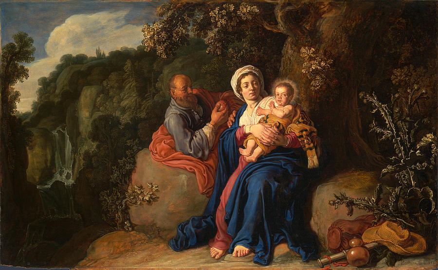 The Rest on the Flight into Egypt Painting by Pieter Lastman