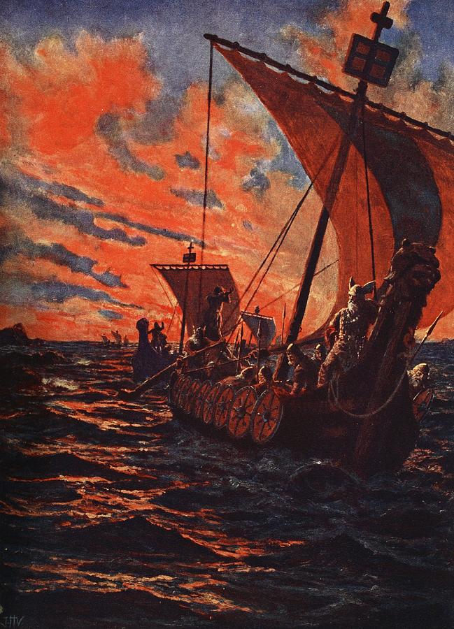 Sunset Drawing - The Return Of The Vikings by John Harris Valda