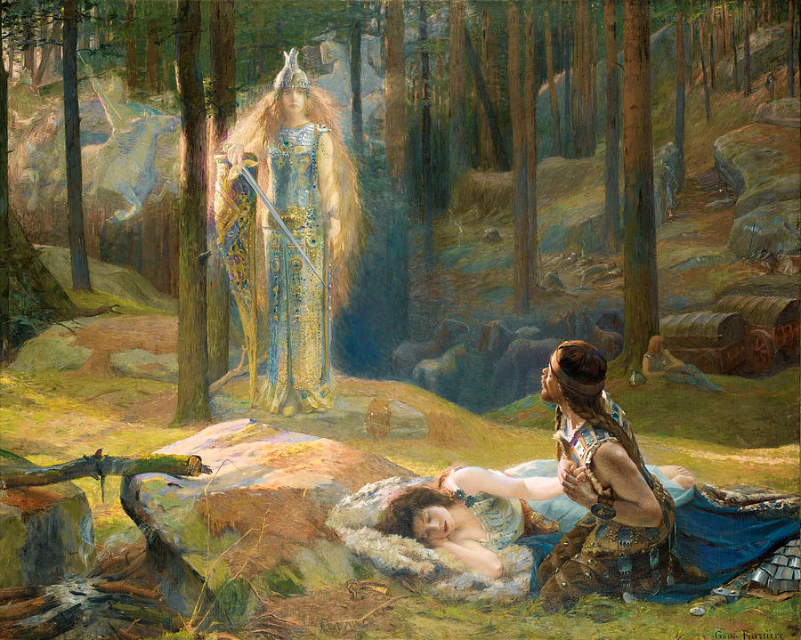 The Revelation. Brunhilde seeing Siegmund and Sieglinde Painting by Gaston Bussiere