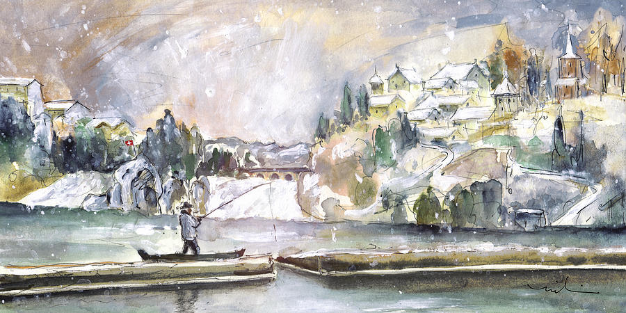 The Rhine Falls In Switzerland In Winter Painting by Miki De Goodaboom