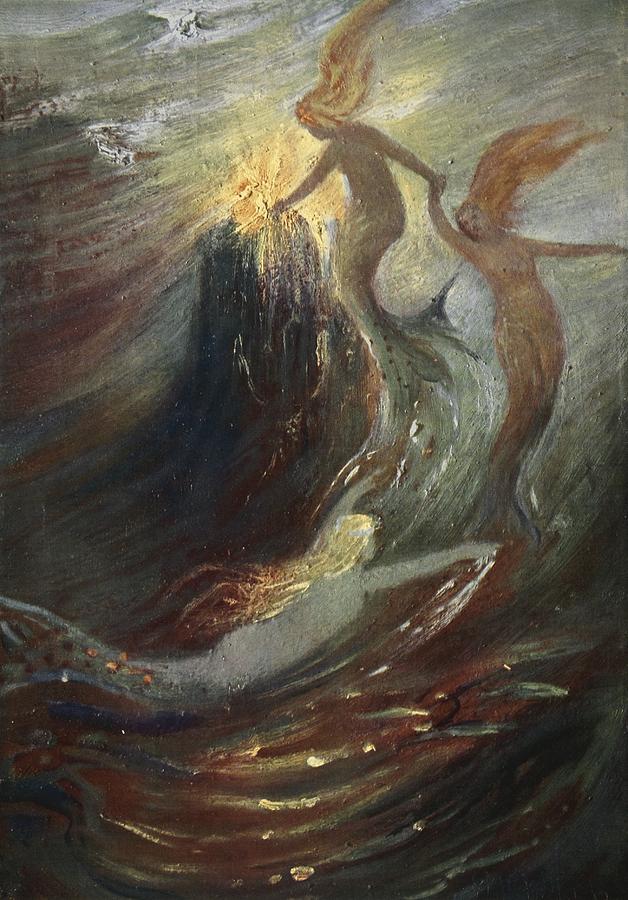 Mermaid Drawing - The Rhine Gold, 1906 by Hermann Hendrich