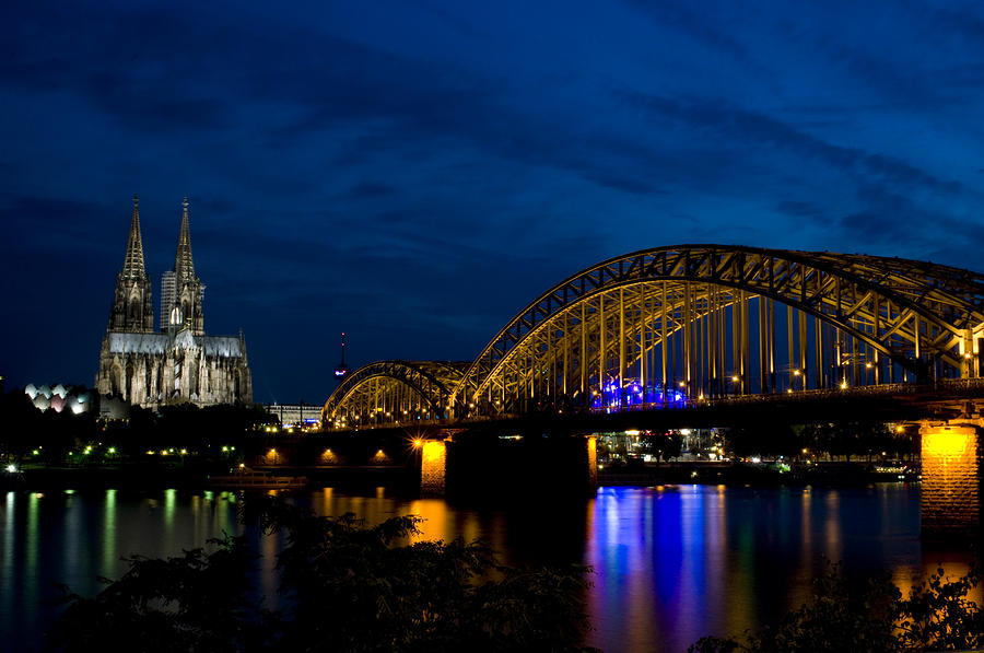 Bridge Photograph - The Rhine rail bridge and Cathedral of Cologne by Dray Van Beeck