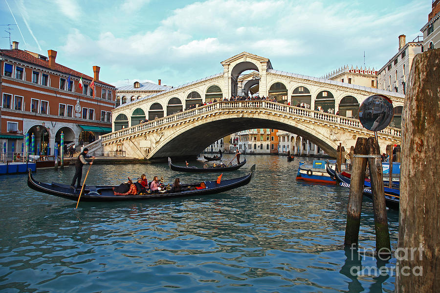Boat Photograph - The Rialto Bridge Grand Canal Venice Italy by John Keates