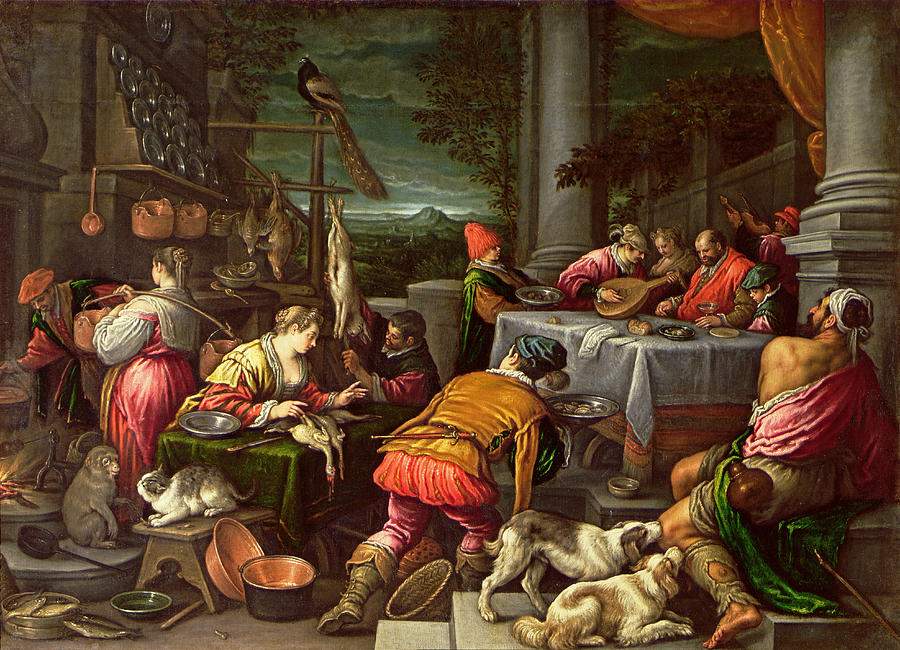 Peacock Photograph - The Rich Man And Lazarus, 1590-95 by Leandro da Ponte Bassano
