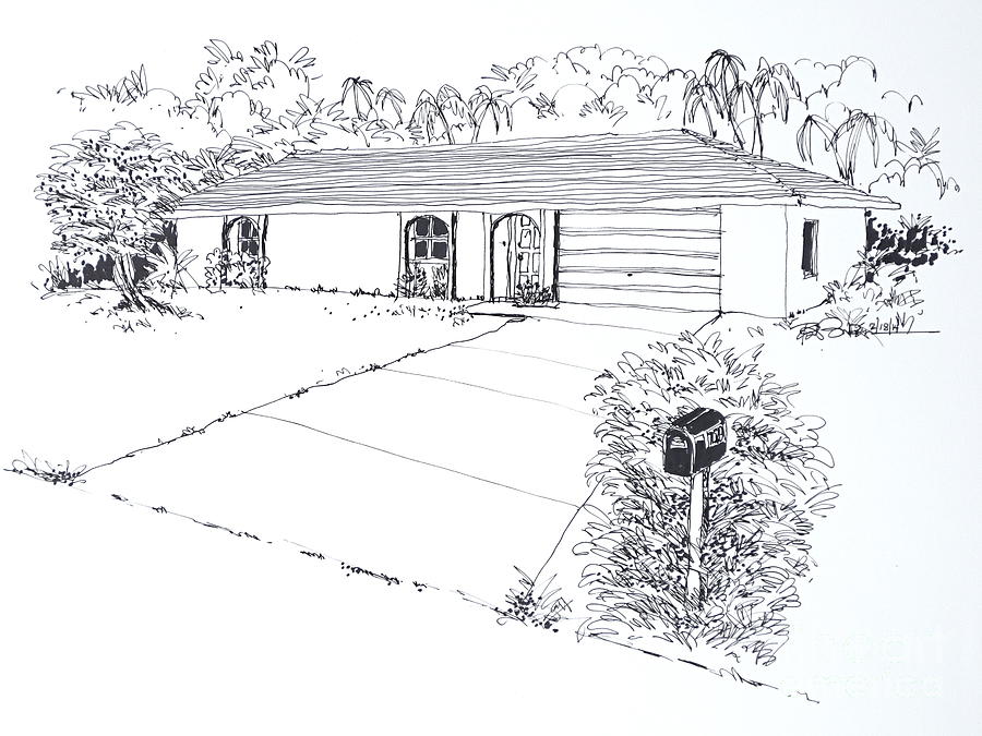 The Richard and Ann Grodem Residence in Ft. Myers. Florida Drawing by Robert Birkenes