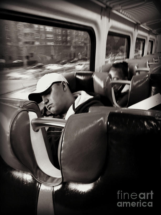 The Ride to Work - Sleeping on the Train - New York Photograph by Miriam Danar