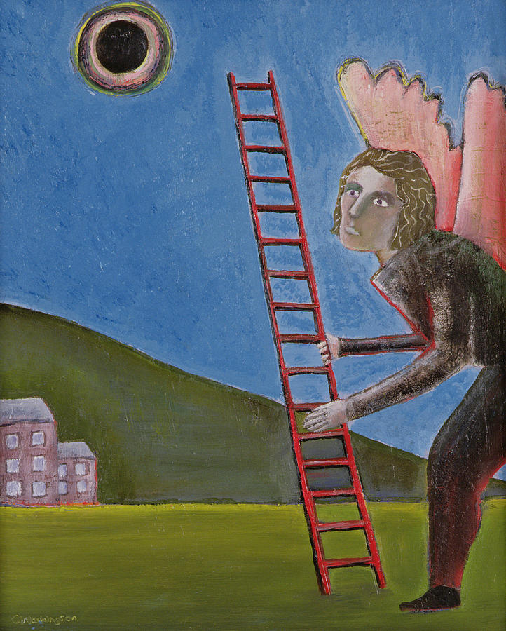 Ladder Photograph - The Rise Of Icarus, 1989 Oil On Canvas by Celia Washington