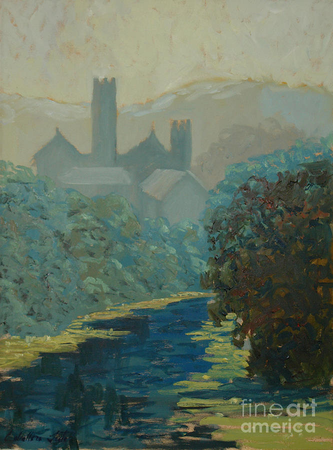 The river by the castle Painting by Monica Elena