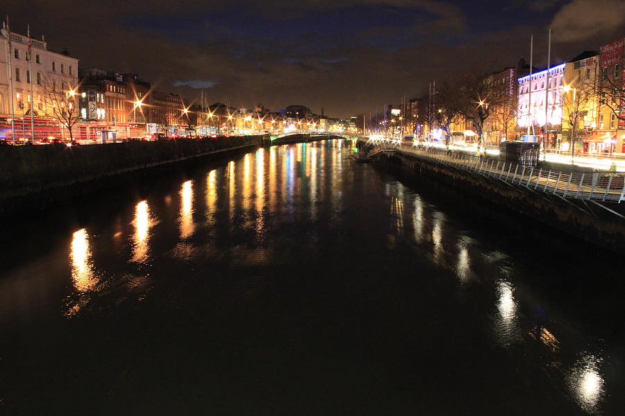 The River Liffey at Night Photograph by John Daly - Fine Art America