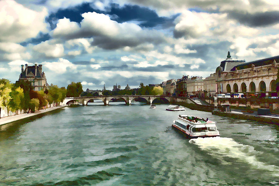 The River Seine Paris France digital water color Photograph by Tom Prendergast