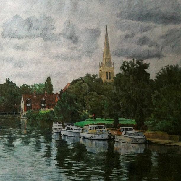 Boat Photograph - The River Thames and St Helens Church In Abingdon by Stephen Lock