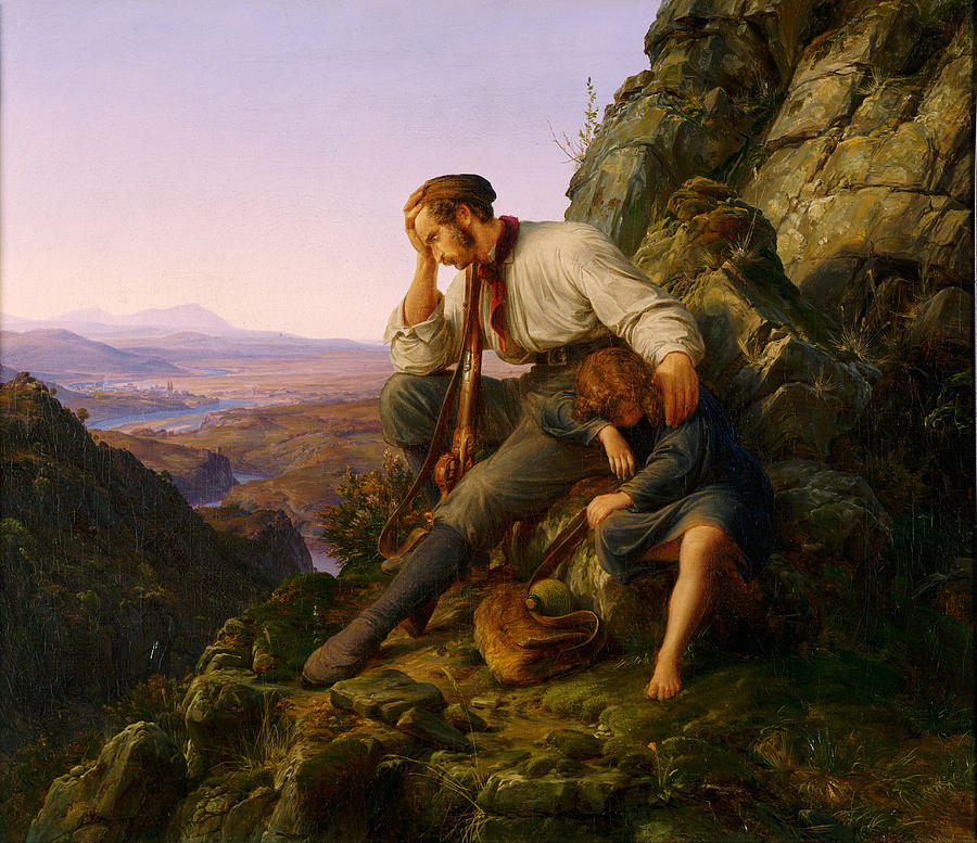 Karl Friedrich Lessing Painting - The Robber and His Child by Karl Friedrich Lessing