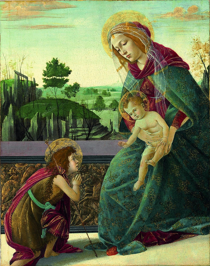 The Rockefeller Madonna. Madonna and Child with Young Saint John the Baptist Painting by Sandro Botticelli