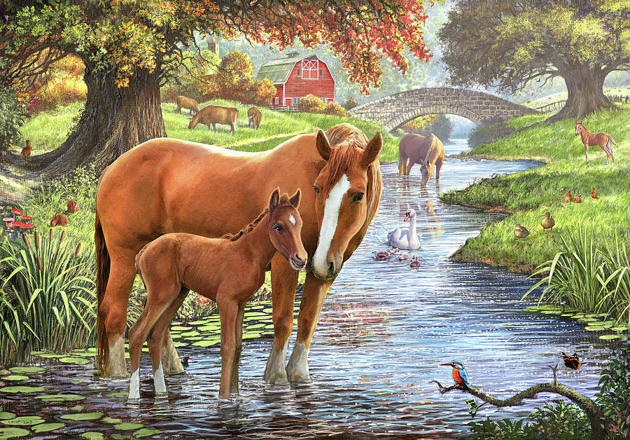 Лучшие речи кони. Лошадь с жеребенком. Картина "лошадь с жеребёнком". Лошадь с жеребенком живопись. Пейзаж с лошадьми.