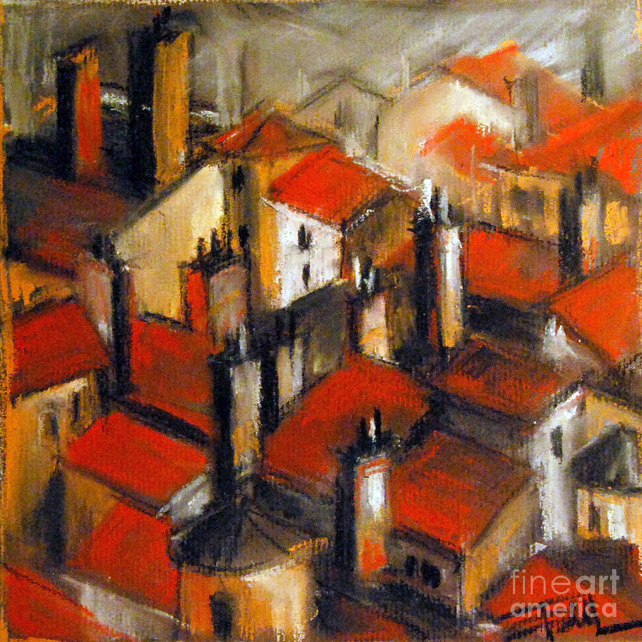 The Roofs Of Lyon Pastel by Mona Edulesco