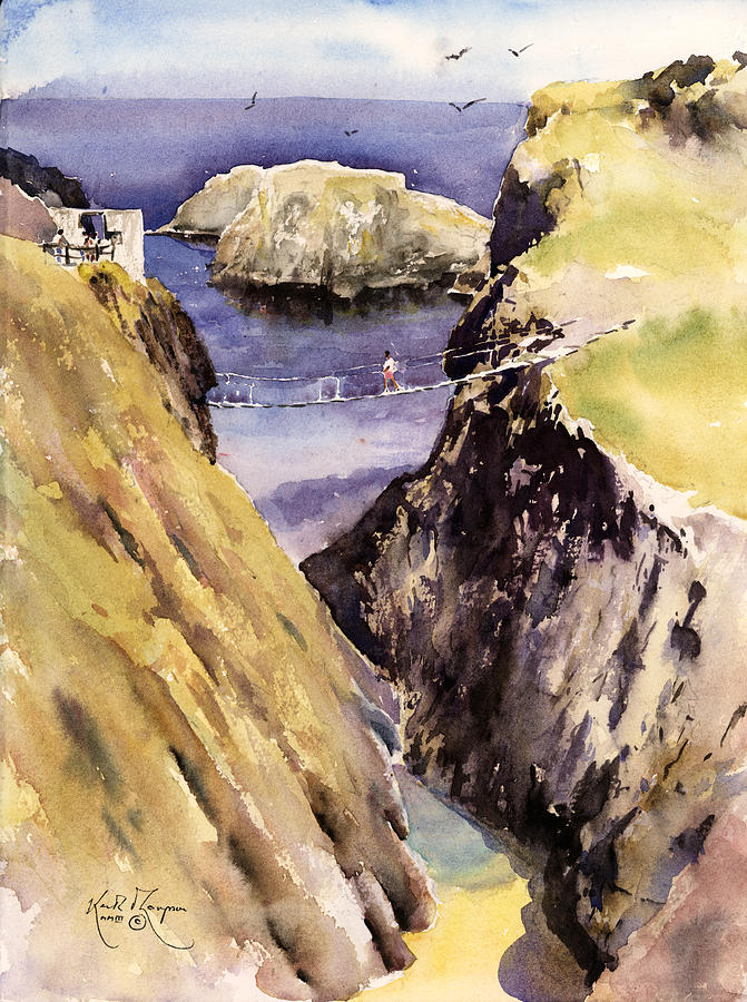 The Rope Bridge Carrick a Rede Antrim Painting by Keith Thompson