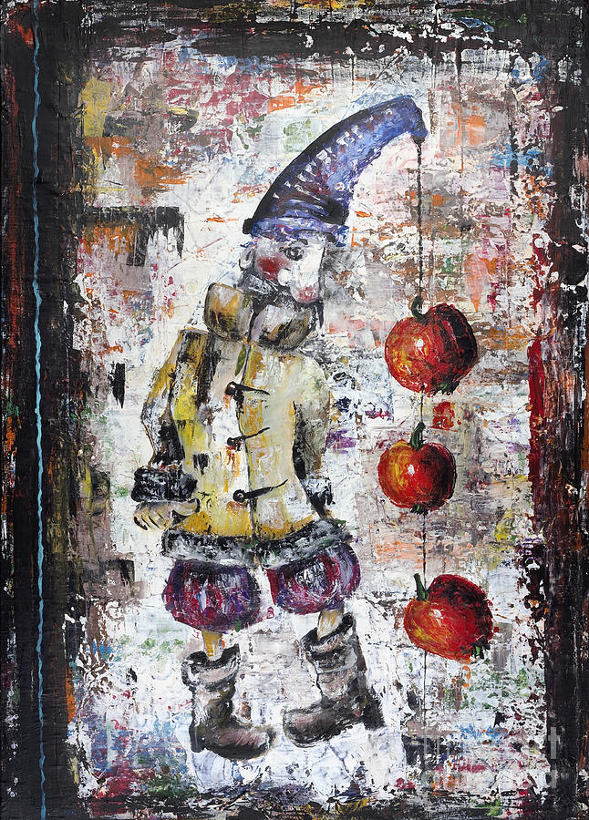 Apple Painting - The sad lonely clown  by Irina Gromovaja