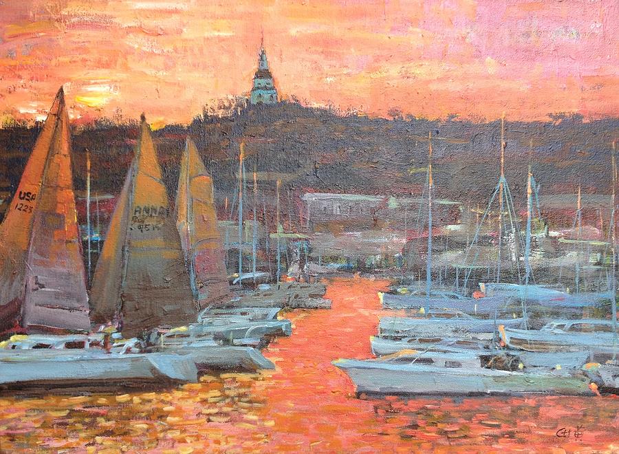 Sunset Painting - The Sailer Parade by Gary Huang
