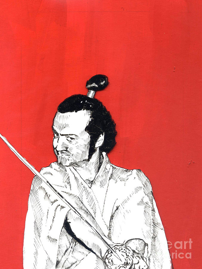 The Samurai on red Mixed Media by Jason Tricktop Matthews
