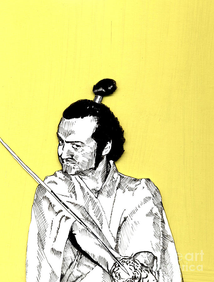 The Samurai On Yellow Mixed Media by Jason Tricktop Matthews