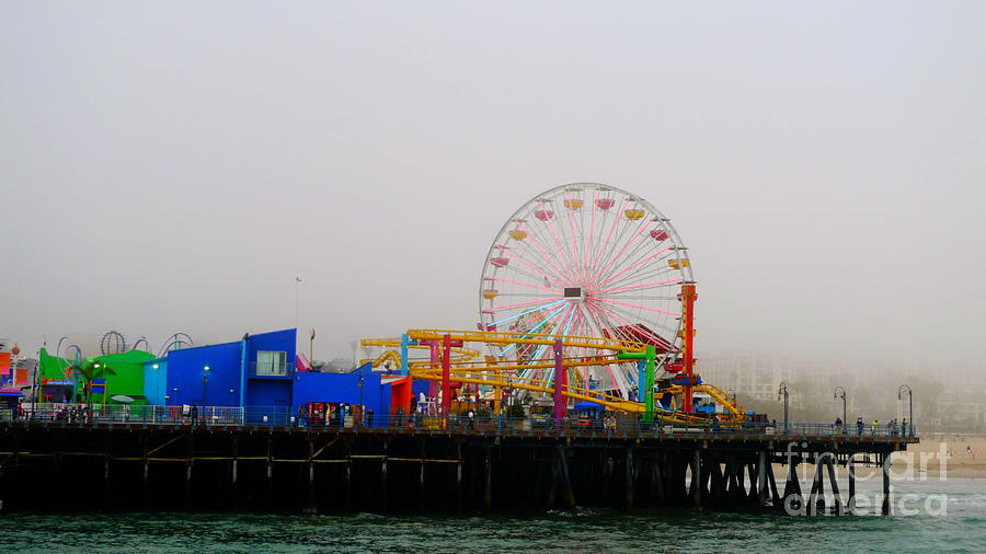 The Santa Monica Pier looks bright even on a foggy day Photograph by Nina Prommer
