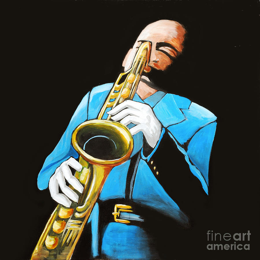 Neon jazz sax art print by garry gay