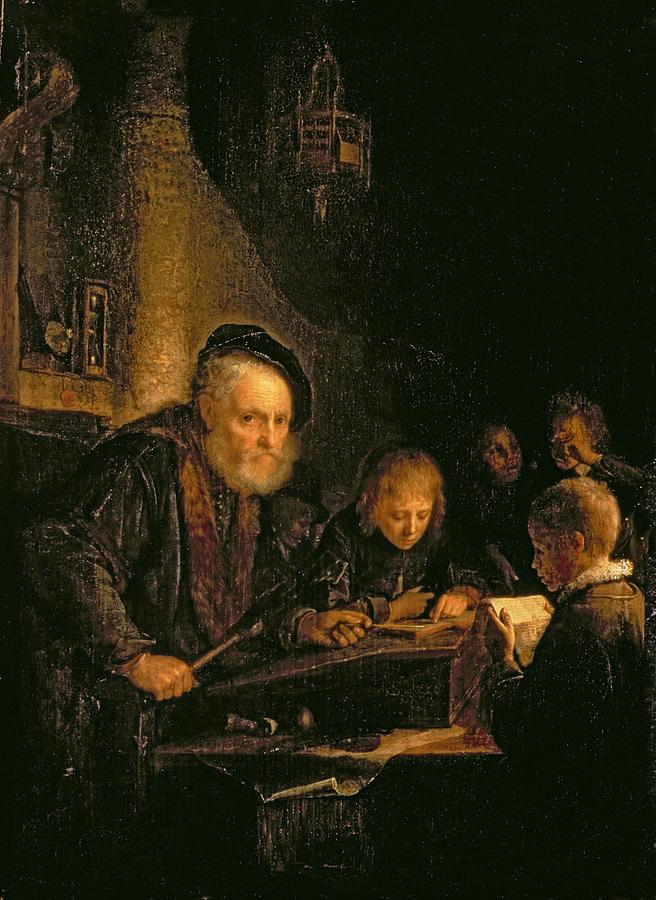 Lantern Still Life Painting - The Schoolmaster, 1645 by Gerrit or Gerard Dou