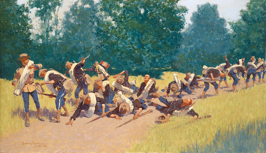 The Scream of Shrapnel at San Juan Hill Painting by Frederic Remington