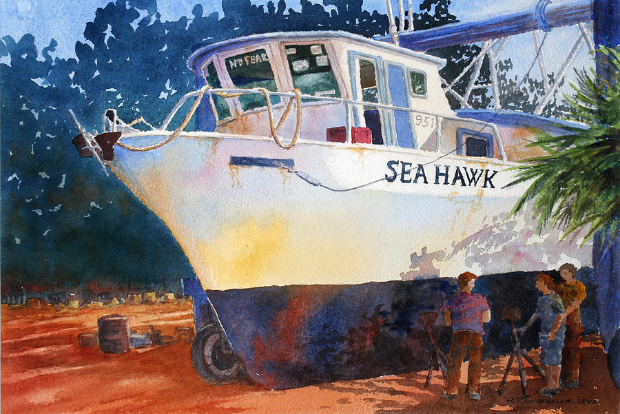 The Sea Hawk in Drydock Painting by Roger Rockefeller