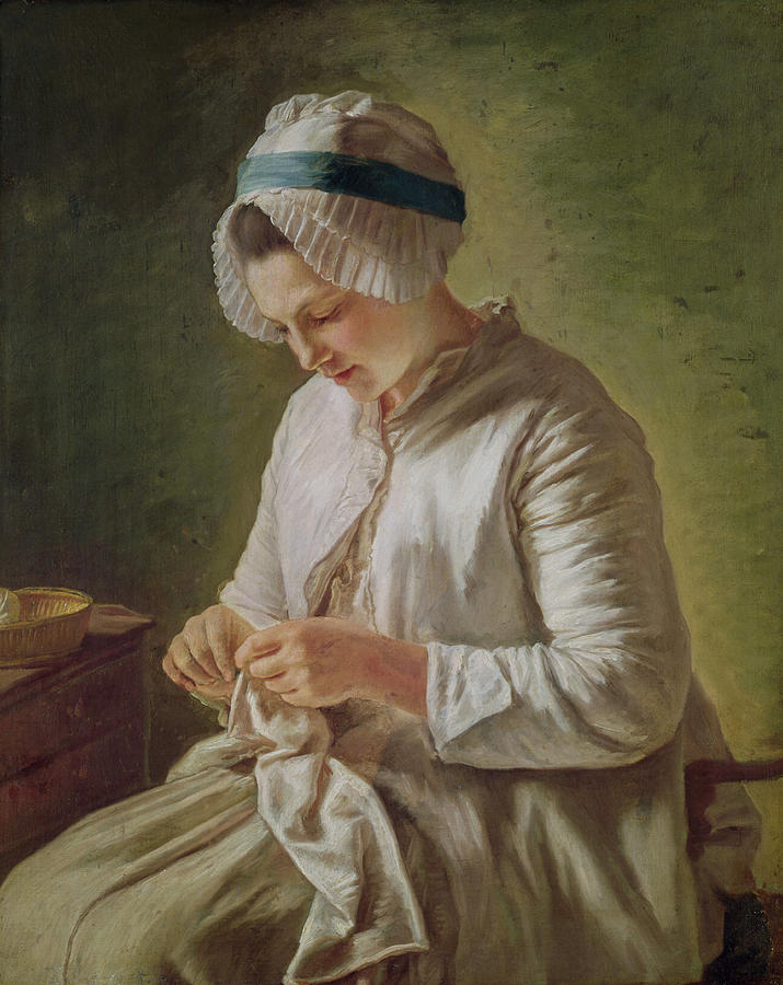 Portrait Painting - The Seamstress Or Young Woman Working by Francoise Duparc