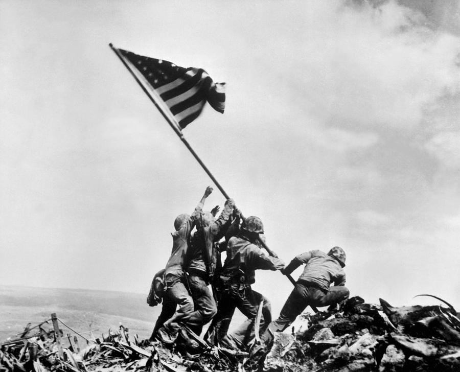 Flag Photograph - The Second Flag Raising On Iwo Jima by Everett
