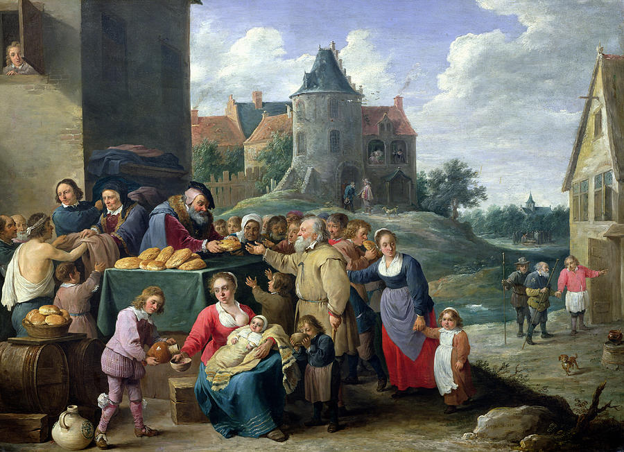 Clothing Photograph - The Seven Acts Of Mercy Oil On Card by David the Younger Teniers