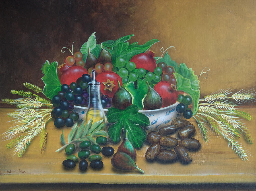 The seven fruits of Israel Painting by Amatzia Baruchi