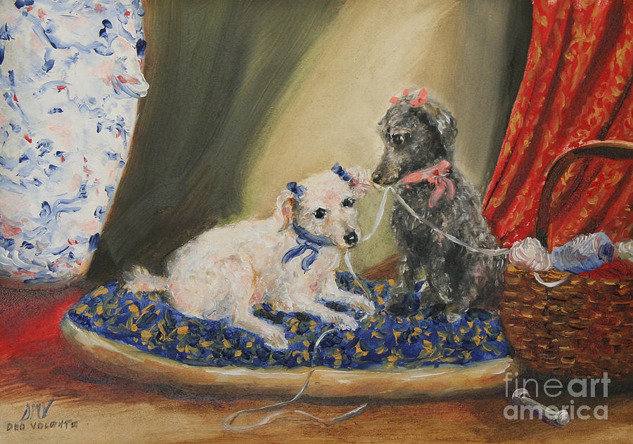 Poodle Painting - The Sewing Basket- Homeless Poodle Painting Violano by Stella Violano