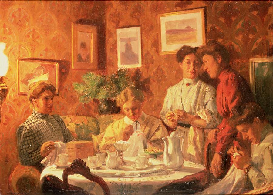 Coffee Photograph - The Sewing Group, 1909 Oil On Canvas by Nils Larson