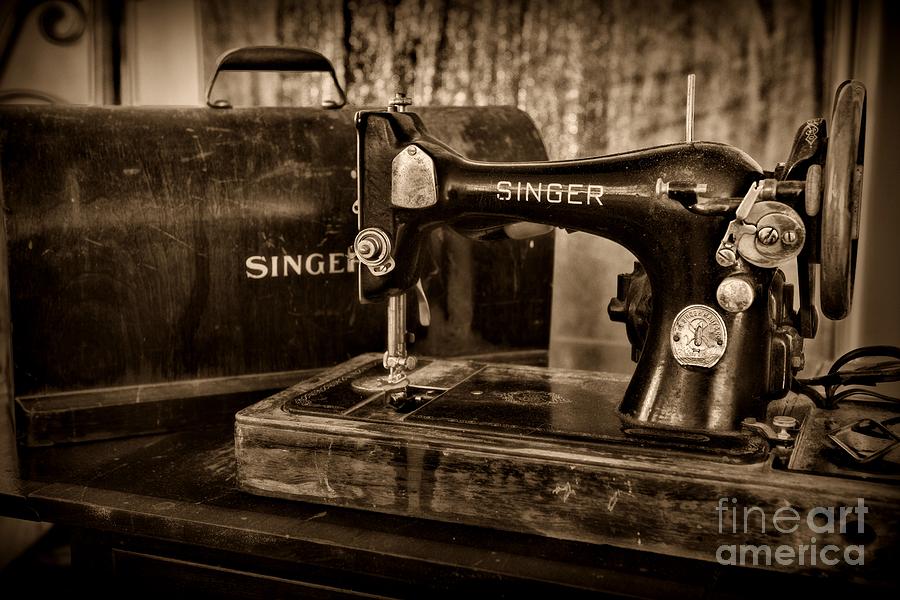 Vintage Photograph - The Sewing Machine in Black and White by Paul Ward