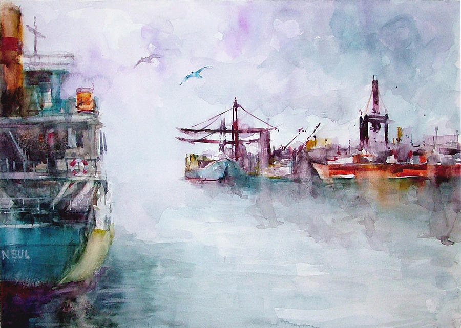The Ship at Harbor Entrance Painting by Faruk Koksal