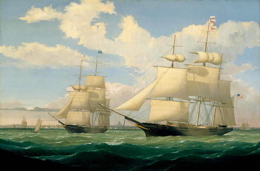 The Ships Winged Arrow and Southern Cross in Boston Harbor Painting by Fitz Henry Lane
