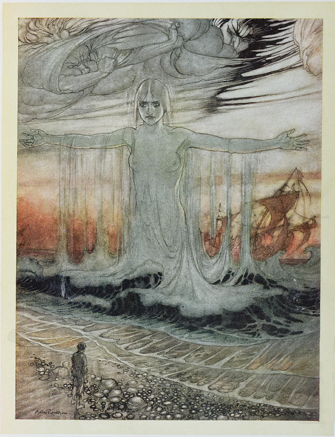 The Shipwrecked Man And The Sea, Illustration From Aesops Fables, Published By Heinemann, 1912 Photograph by Arthur Rackham