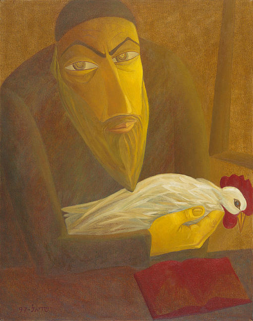 The Shochet with Rooster Painting by Israel Tsvaygenbaum