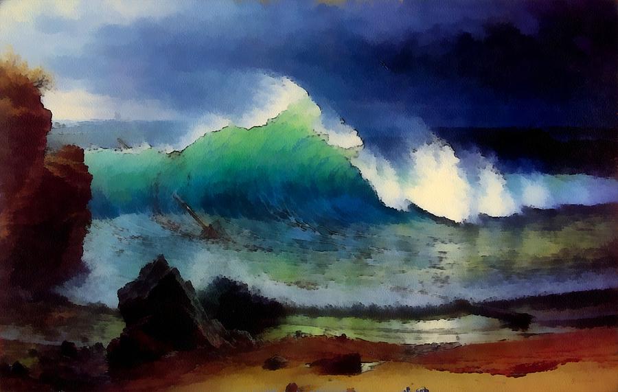Albert Bierstadt  Digital Art - The Shore Of The Turquoise Sea by Albert Bierstadt