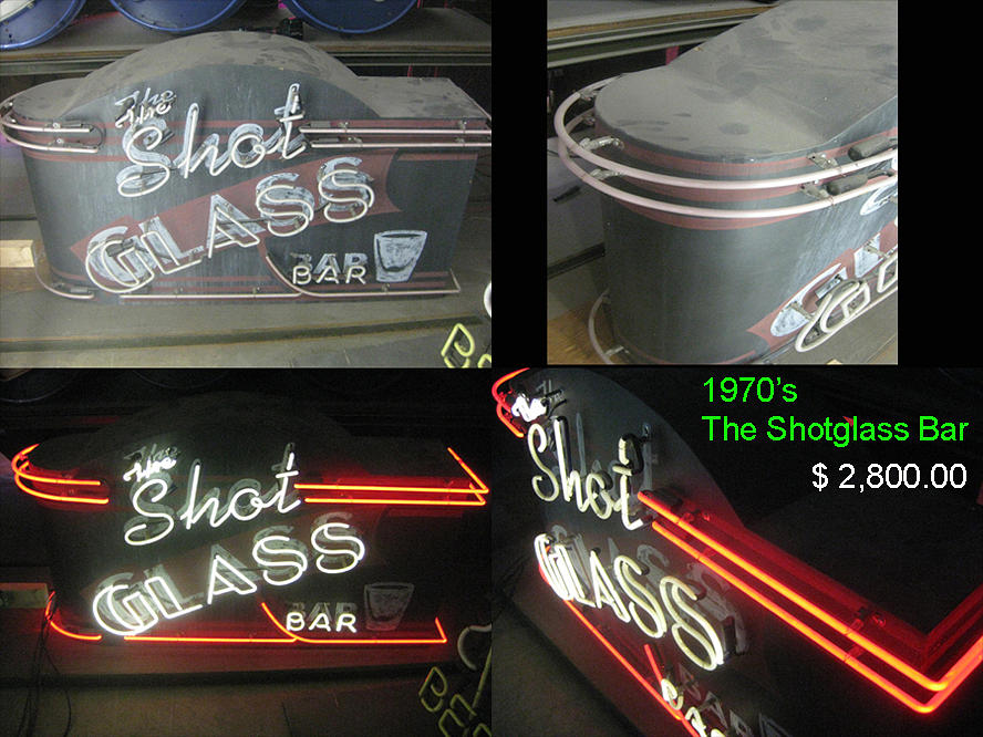 Neon Glass Art - THE SHOTGLASS BAR Neon sign by Vintage 1970s