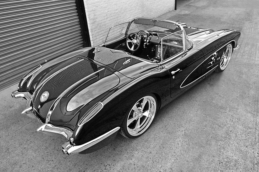The Show Winner 1958 Corvette in Black and White Photograph by Gill Billington