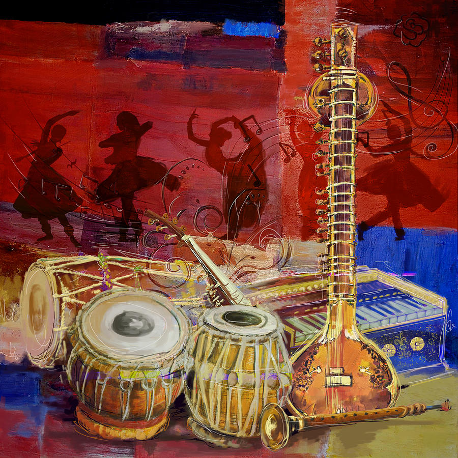 The Sitar Dhol Tabla and Harmonium Painting by Corporate Art Task Force