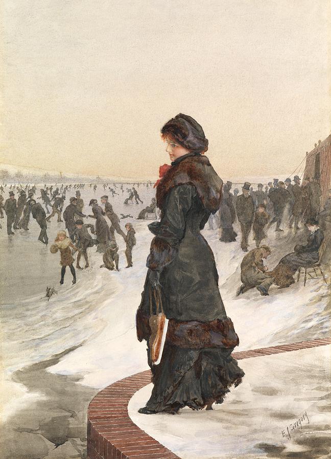 Winter Painting - The Skater by Edward John Gregory